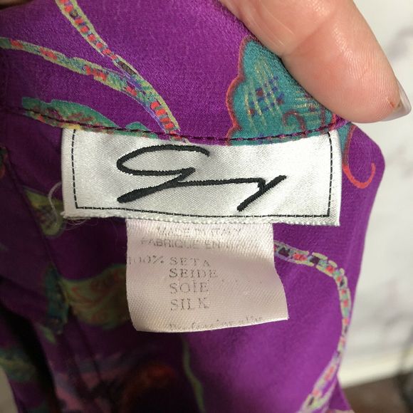 Vtg GENNY by Versace Italy Silk Purple Floral Top - Picture 3 of 5